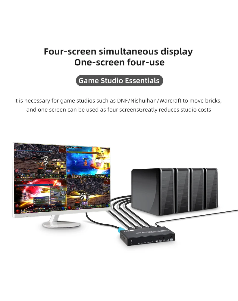 Фото FJGEAR 4K HDMI Quad Multi-Viewer 4x1 Бесшовный коммутатор 4 входа 1 выход, 5 режимов отображения, Full HD для камеры, ноутбука, ПК, телевизора №3