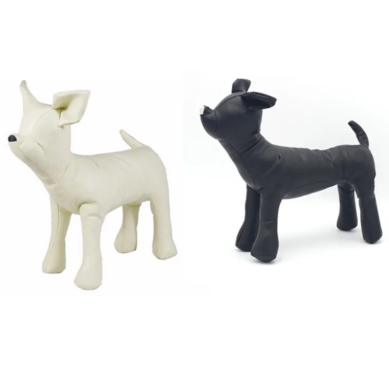 

2Pcs Leather Dog Mannequins Standing Position Dog Models Toys Pet Animal Shop Display Mannequin S - White & Black