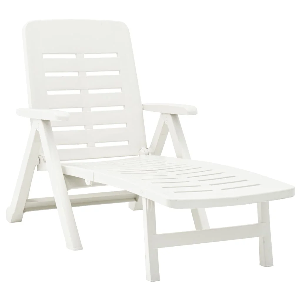 

Folding Sun Lounger, Plastic Outdoor Recliner Chair, Patio Furniture White 72 x 189 x 96 cm