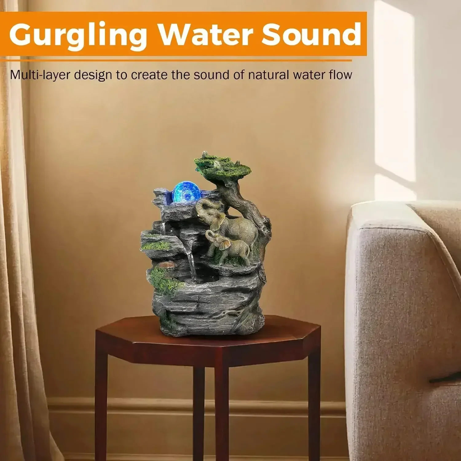 Настольный фонтан для релаксации воды домашний фэн-шуй со скульптурой слона с