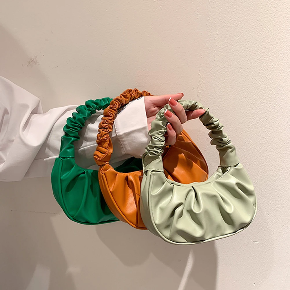 

Cloud Pleated Shoulder Bag Korean Fashion Female PU Leather Solid Underarm Bag Ladies Tote Purse for Business