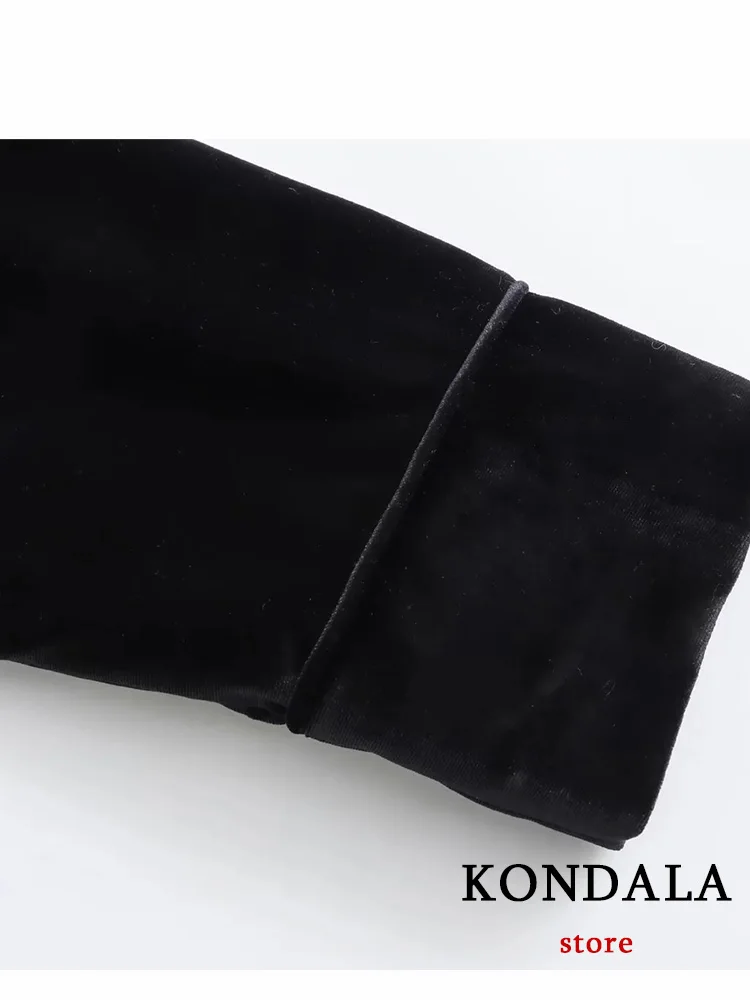 Винтажный шикарный женский бархатный блейзер KONDALA черный однотонный с V-образным