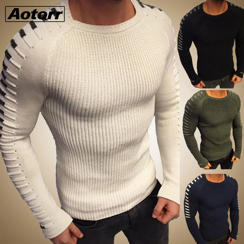 Autumn Winter Sweater Men 2021 New Arrival Casual Pullover Men Long Sleeve O-Neck Patchwork Knitted Men Sweaters Streetwear