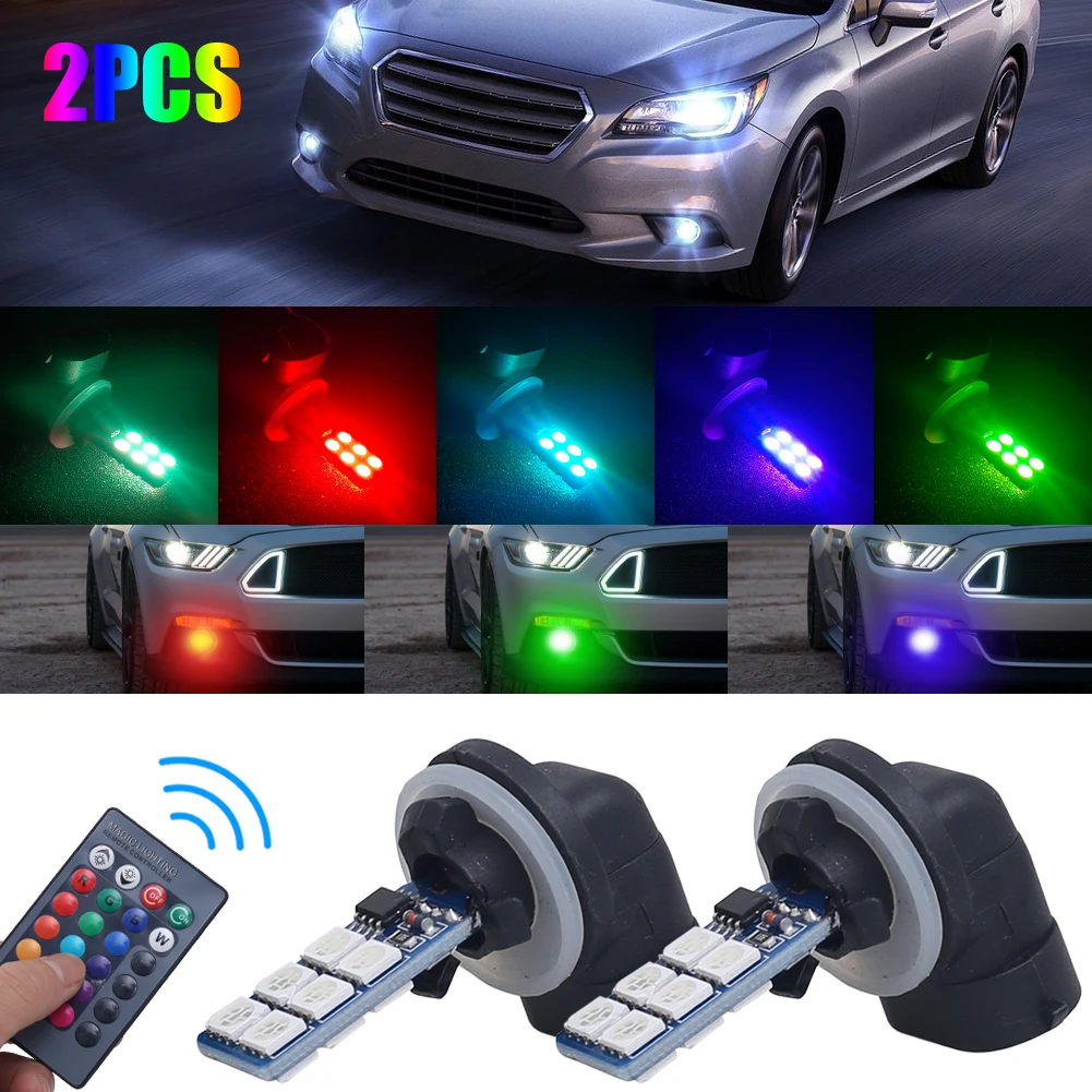 

A Pair 881 5050 RGB LED Bulb 12SMD Auto Headlight Fog Light Bulb 16 Color Changing 4 Modes with Remote Control Car Accessories