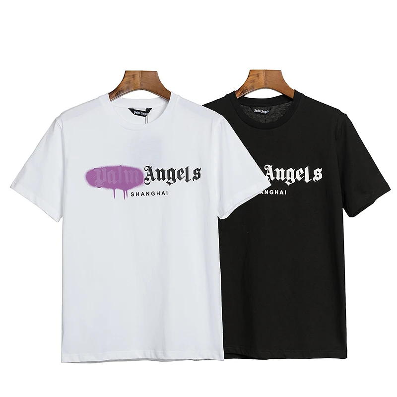 

Palm Angels Men's/Female Alphabet City Spray Paint Cotton Fashion Casual Trend Round Neck T-Shirt Couple Boyfriend Gift