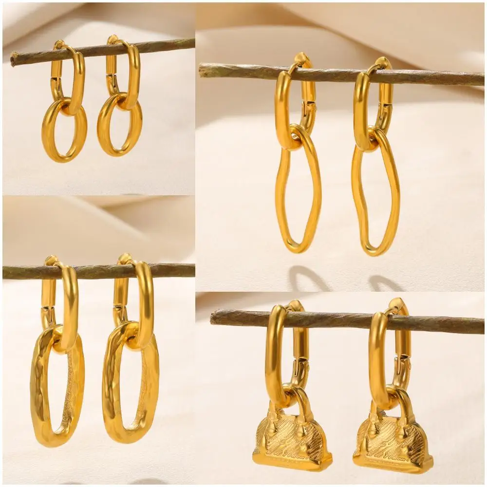 

Gold Color Stainless Steel Earrings Geometric Modeling Earrings Fashion Elegant Ear Piercing Jewelry Accessories For Women Gift