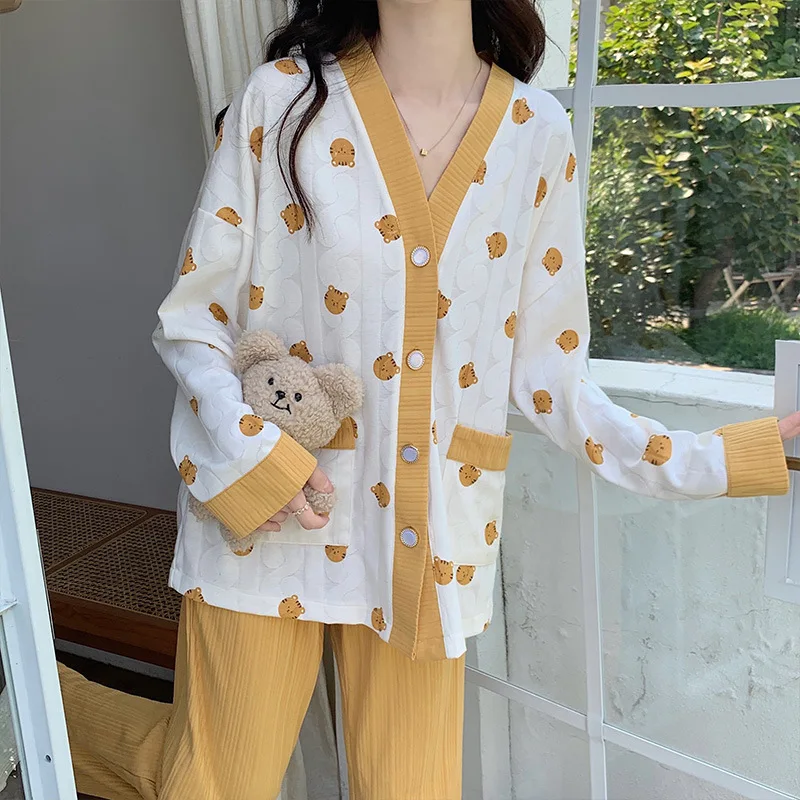 Yasuk Spring Autuum Fashion Women's Casual Sleepwear Homewear Lovely Sweet Girl Pajamas With Pants Soft Simple Tiger