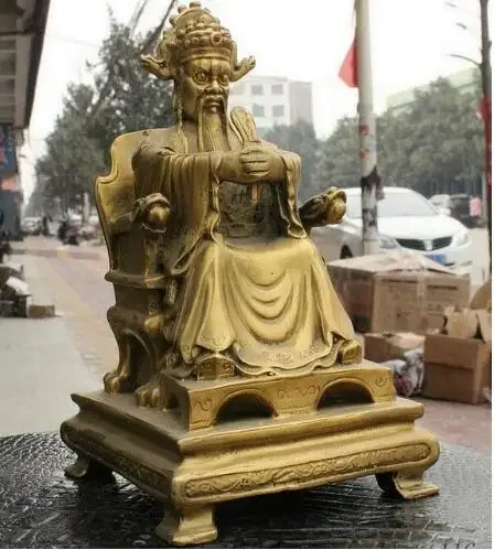 Народный китайский латунный корона дракона Supreme Deity Даосизм Нефритовая статуя