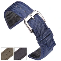 nylon and genuine leather watch band men women green black blue strap watchband with silver pin buckle 20mm 21mm 22mm