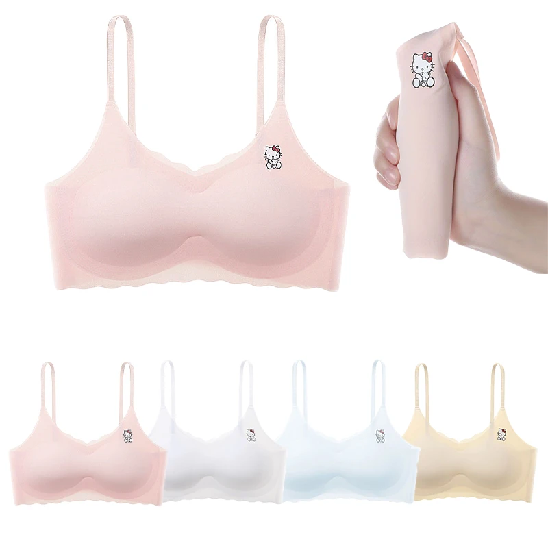 

Cartoon Cute Hello Kitty Printed Ice Silk Seamless Underwear Girl Development Tube Top Sports Vest with Ruffles for Students