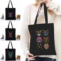 women shoulder bag canvas bag harajuku reusable shopping bags 2020 new fashion casual handbags grocery tote girls monster series