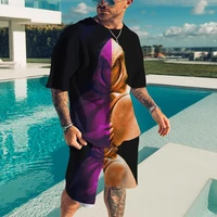 summer new mens sports leisure beach fashion t shirt set 3d printing animation rider breathable loose top shorts oversized