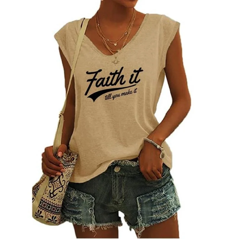 

2022 Summer Faith Jesus Women Top Casual Sexy Camisole Tanks Top V Neck Simple Loose Sleeveless T-shirts New Vest Ropa Mujer