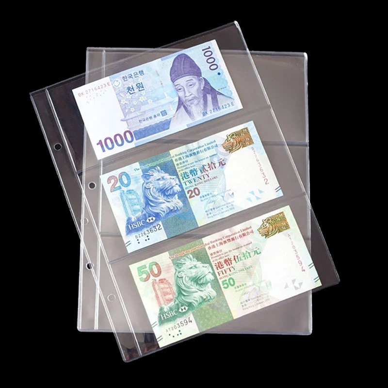 

10/100Pcs Money Banknote Paper Money Album Page Collecting Holder Sleeves 3-slot Loose Leaf Sheet Album Protection