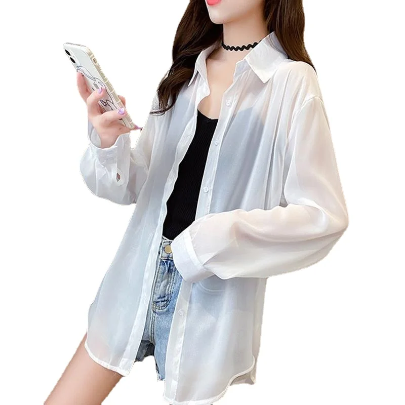 

Polo Collar Sun Protection Shirt for Women, Thin and All-Matching Chiffon Shirt, Long Sleeve Top, Sun Protection Clothing