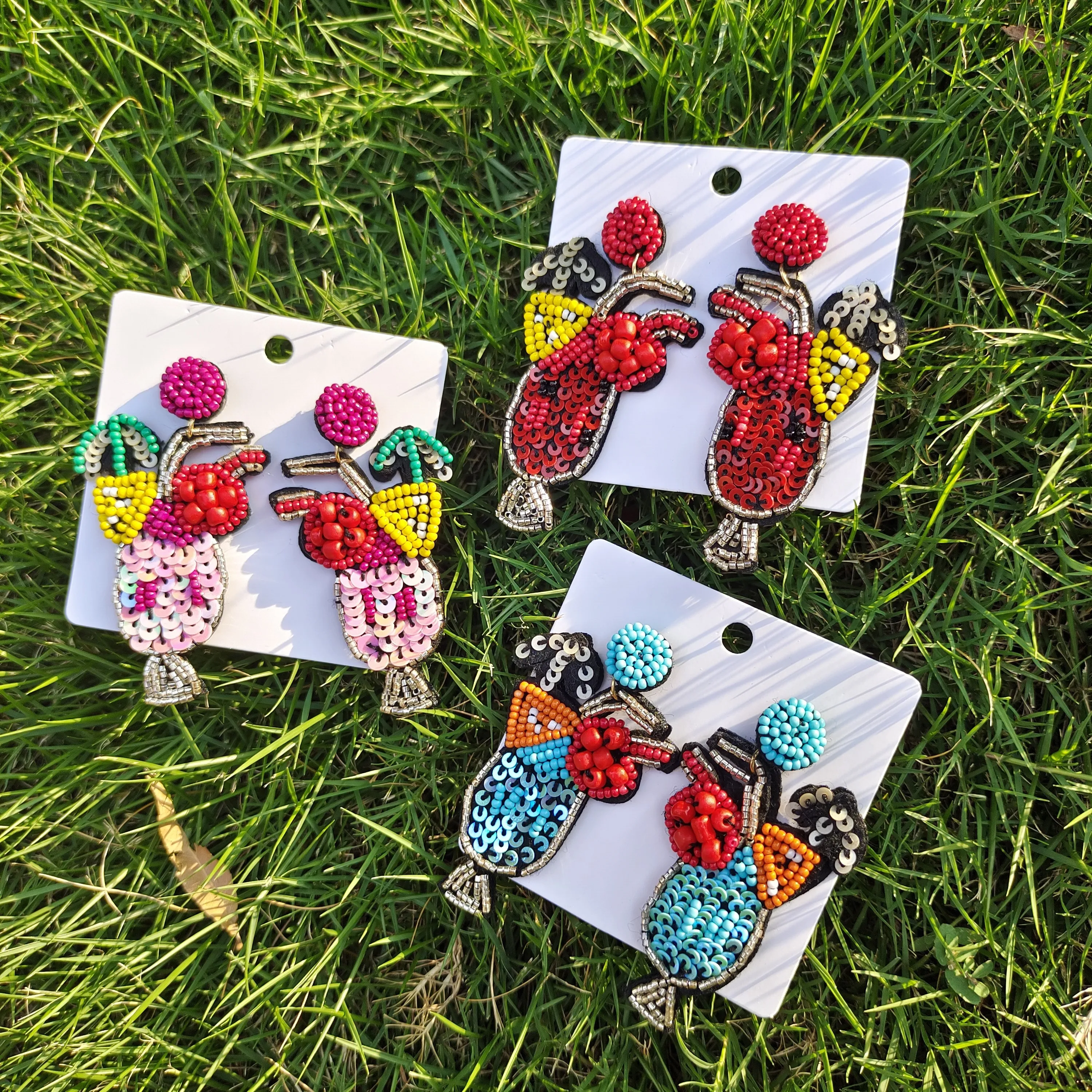 

Girlgo Creative Fruit Juice Wine Glass Seed Beads Earrings With Sequin Hand Wrove Drop Earrings for Woman Party Jewelry Gifts