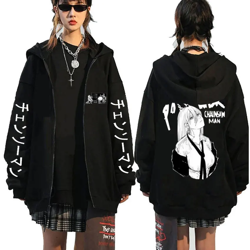 

Anime Chainsaw Man Power Graphic Zipper Hoodie Male Casual Streetwear Men Women Manga Sweatshirt Unisex Oversized Zip Up Jacket