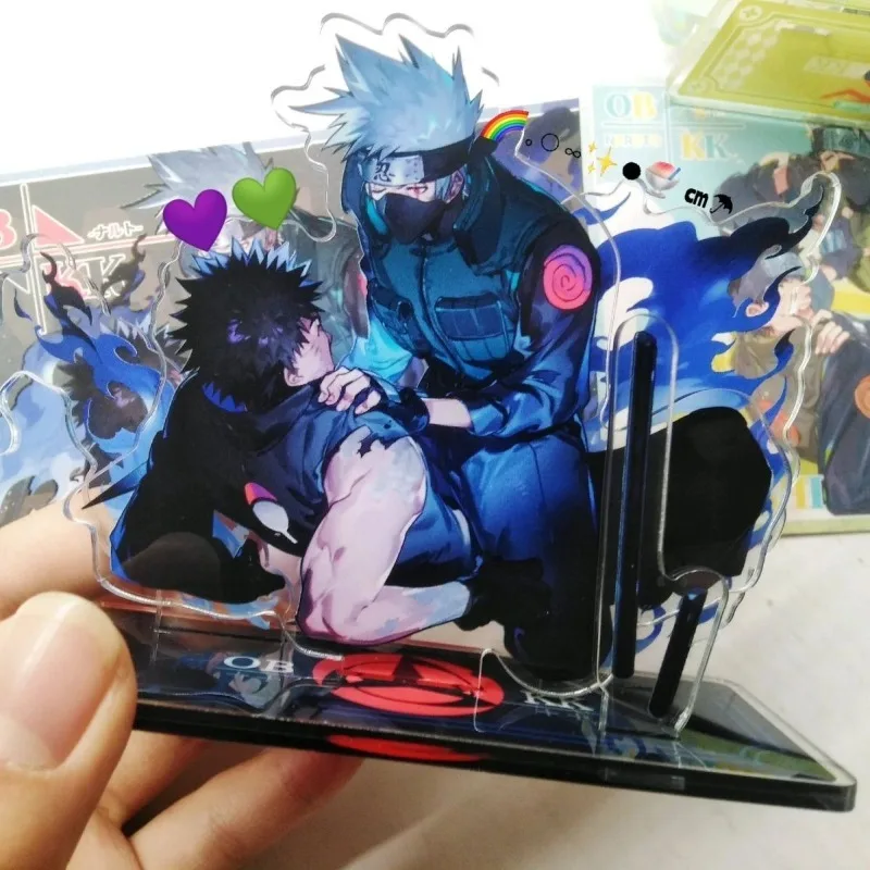 Фото Акриловая фигурка-подставка NARUTO: Учиха Обито и Хатаке Какаши, аниме-атрибутика, милые мультяшные персонажи, оригинальная двойная фигурка-стенд №4