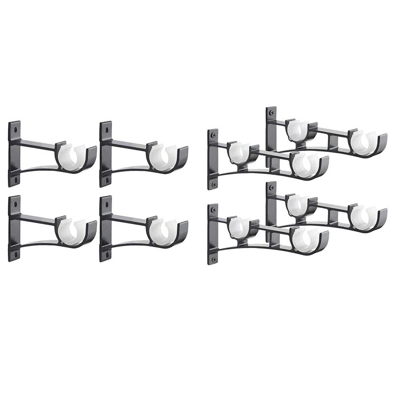 

8 Pack Single Curtain Rod Brackets For Drapery Rod Heavy Duty Curtain Rod Holders Black - 4 Pack 18.6Cm & 4 Pack 11X8cm