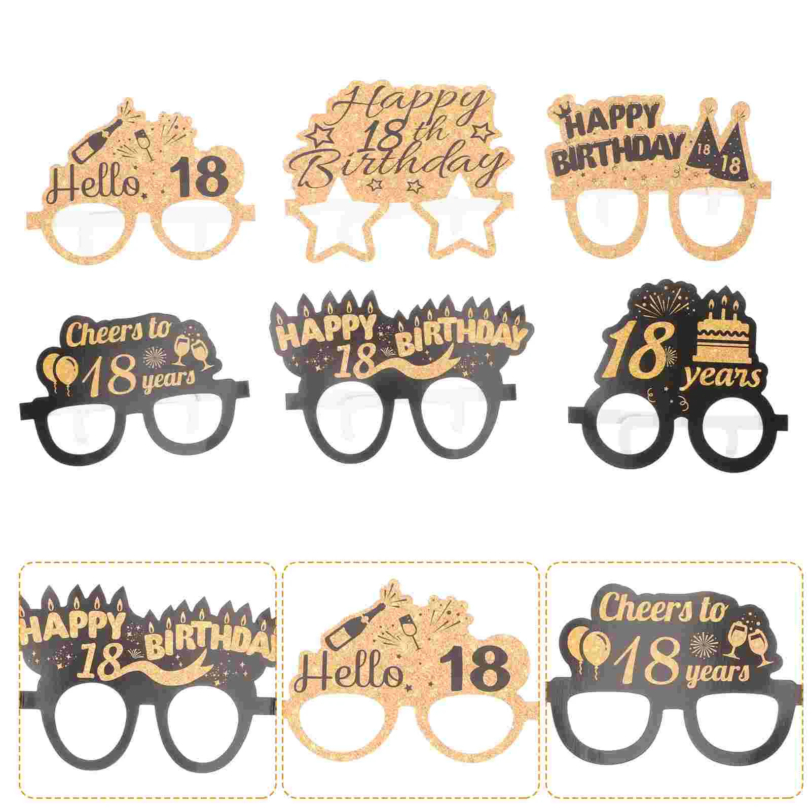 

6 Pairs 18th Birthday Party Glasses Paper Eyeglass Funny Glasses Novelty Eyewear Photo Booth Props Birthday Party Supplies