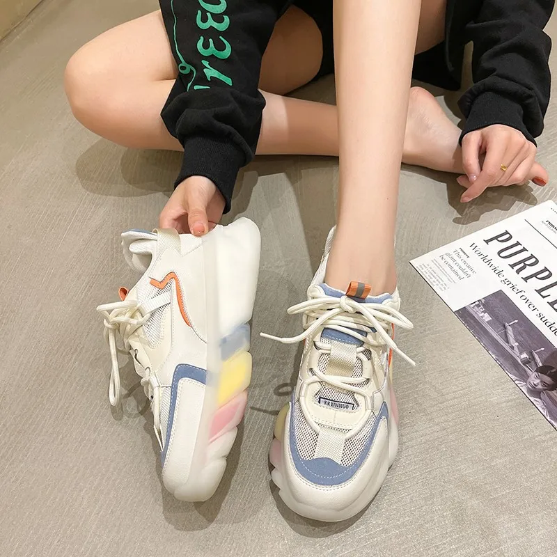 

Rainbow Sole Spring Autumn Women Casual Lace Up Chunky Shoes Platform Shoes Woman Sneakers Plateau Ladies Trainers Chaussure
