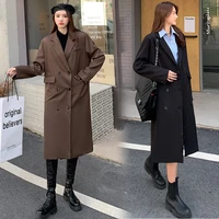 kchy korean fashion trench coat women female clothing 2022 spring autumn all match high end double breasted long loose coat