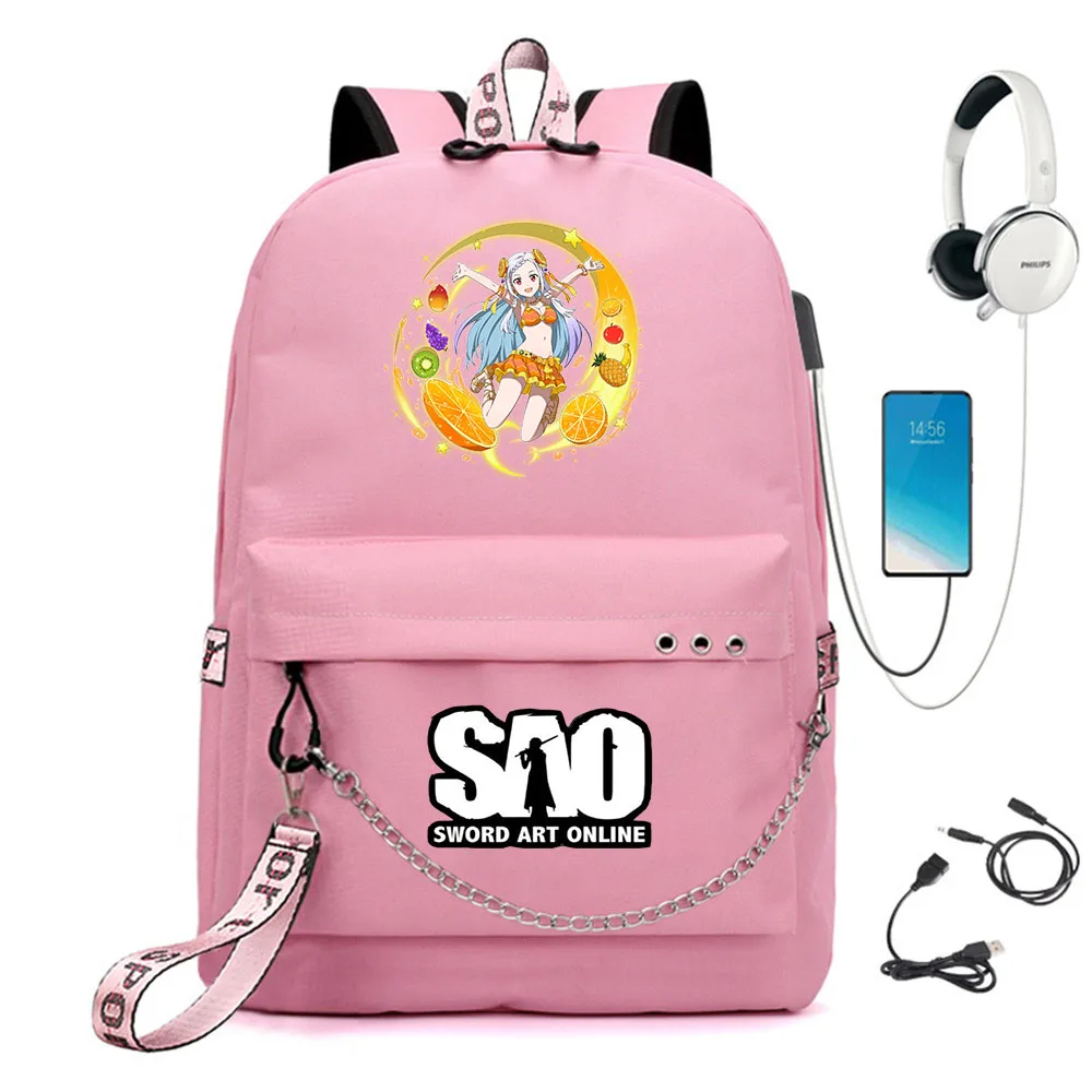 

Sword Art Online Nylon Backpack Casual USB Charge Schoolbag Packsack Cartoon Student Teenager Knapsack Laptop Bag Zip Bookbag