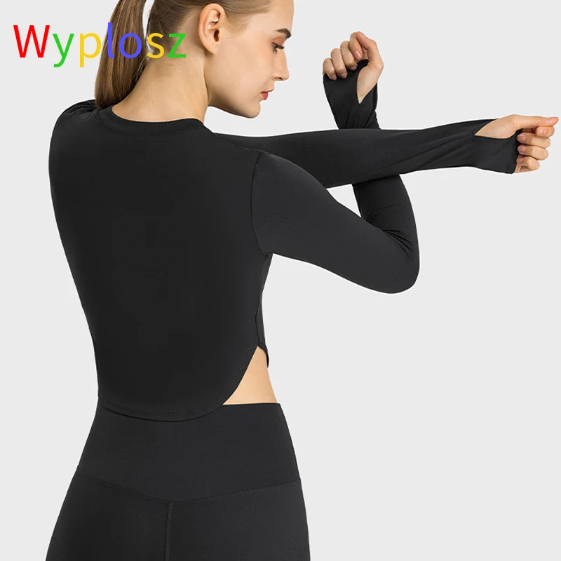 Wyplosz Solid Yoga Long Shirt Exercise Workout Running Fitness Quick Drying Sexy Items Gym Winter Curved Hem Ventilation Classic