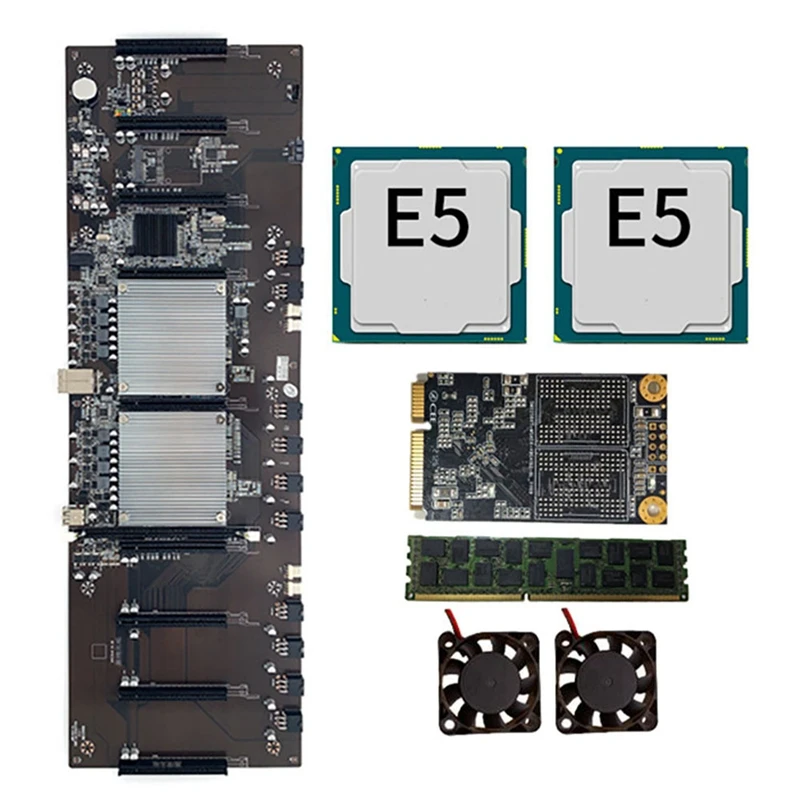 

BTC-X79 Mining материнская плата 9XPCI-E X16 3060, графический слот 60 мм LGA2011 DDR3 RECC с 8G DDR3 + 120G SSD + 2X 2620 CPU + 2Xfan
