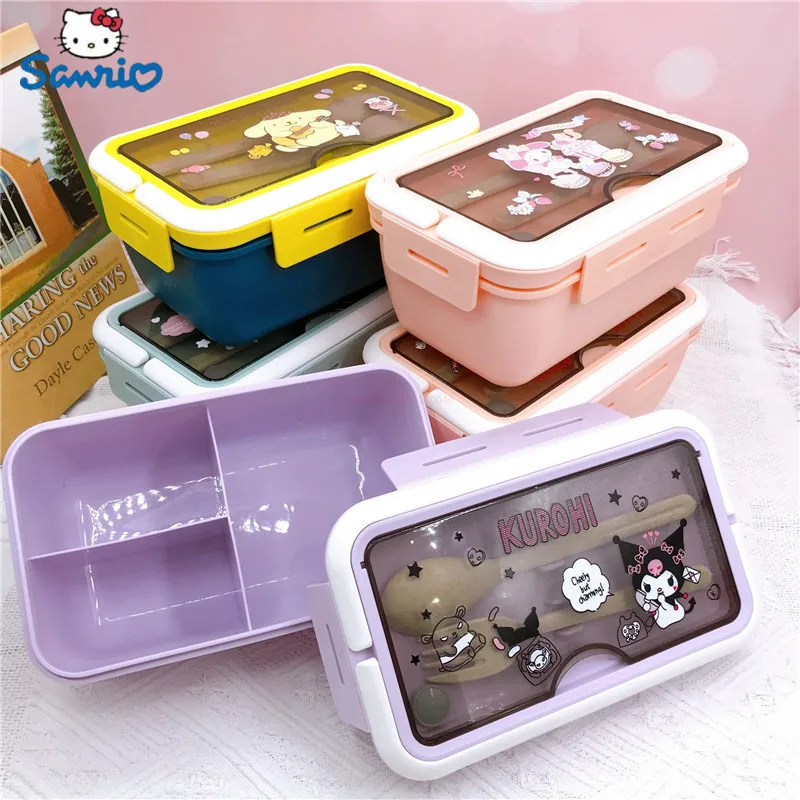 

Anime Sanrio Figure My Melody Kuromi Hello Kitty Cartoon Three Compartment Lunch Box Portable Lunch Box Student Compartment Tabl