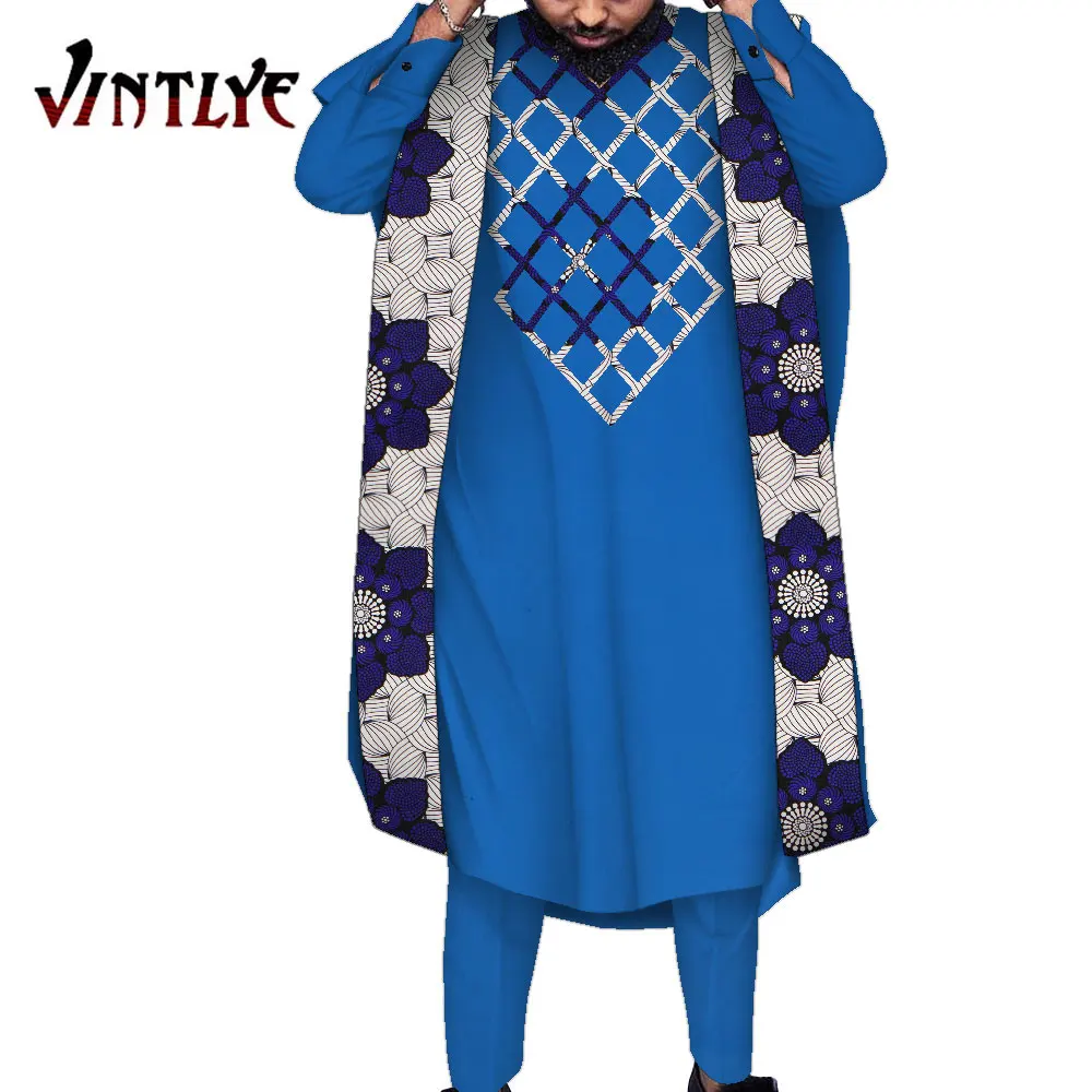 African Clothes for Men Nigerian Agbada Robe Suit Dashiki Men Robe Suit Bazin Riche Men Abaya African Party Clothes WYN1563