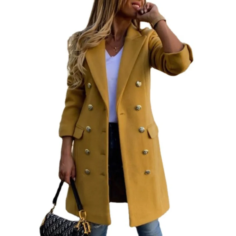 

New Tweed Womens Coat Autumn and Winter Multiple Buttoned Tops Trench Coat for Women