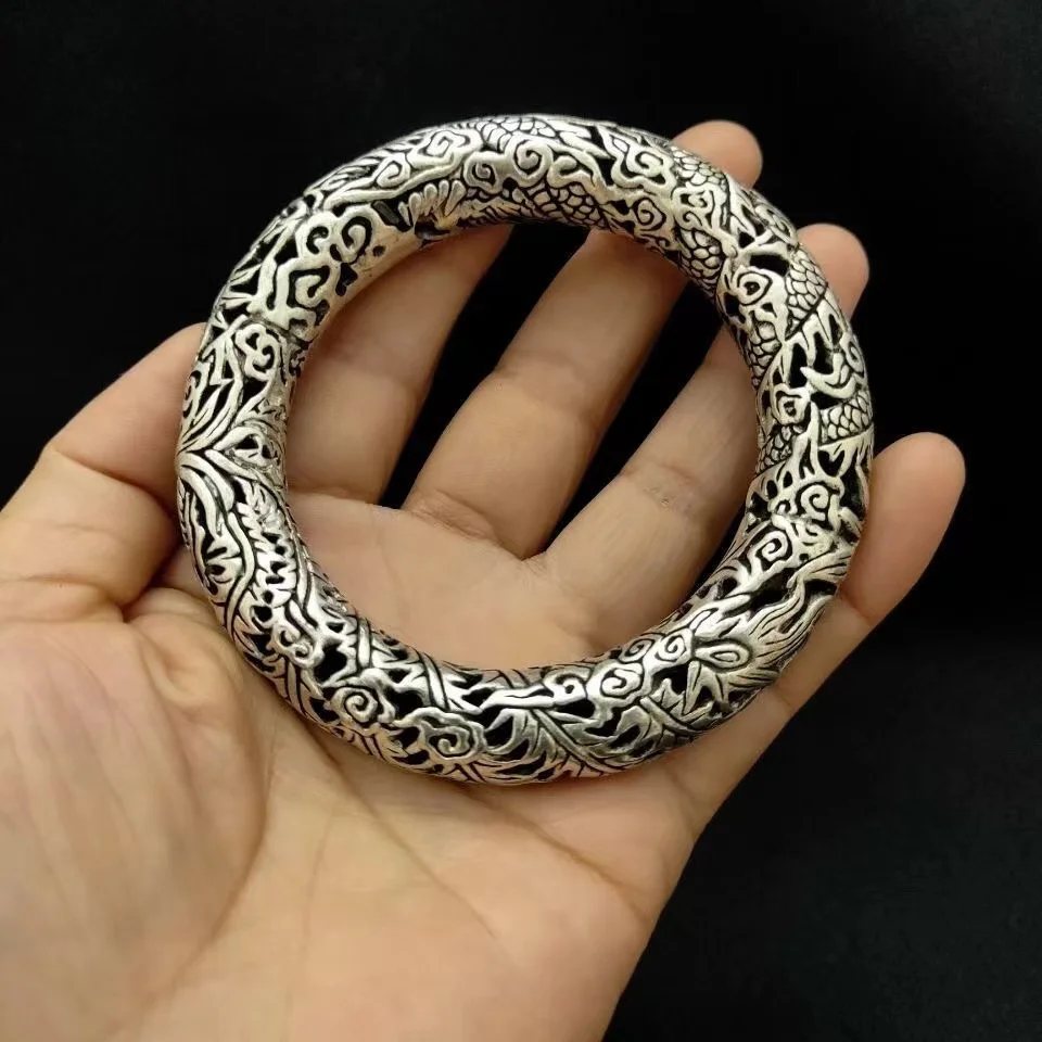 Тибетский серебряный дракон, Феникс, полый браслет, старые Китайские Серебряные ремесленники Minguo, античные для коллекции, подарки, поделки