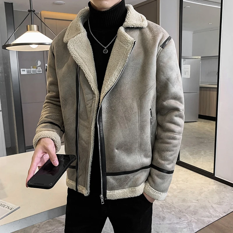 2022 New Light Mature Autumn And Winter Men's Jacket Coat Suede Cotton Coat Port Style Men's Plush Cotton Coat Plus Size S-3XL