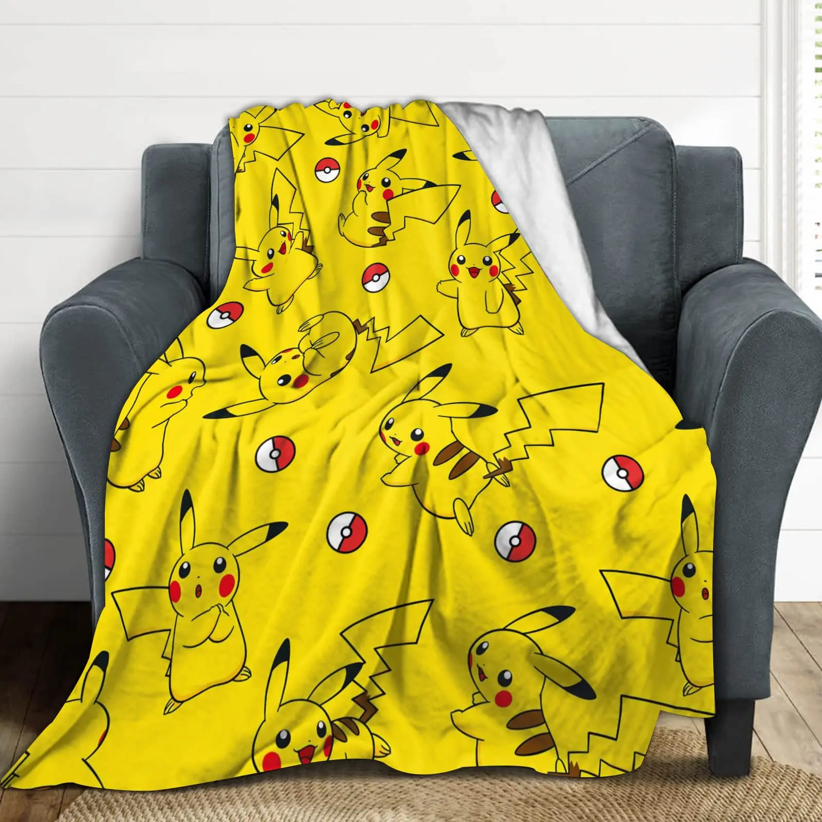 

Pikachu Kids Throw Blanket Pokemon Anime Printed Throw Blanket Office Sofa Blanket Autumn Cartoon Thin Blanket Bedroom Bedding