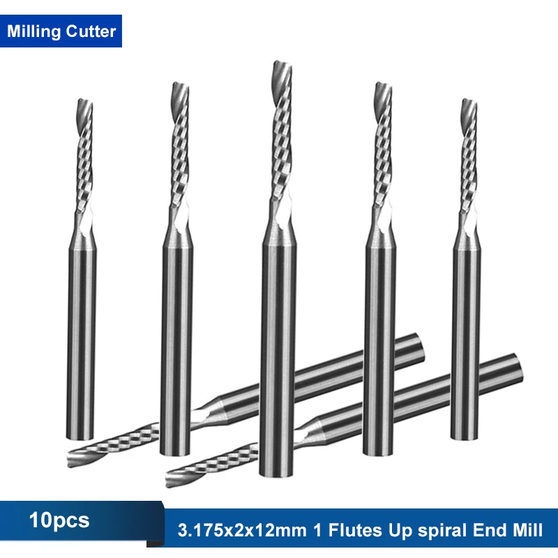 

10pc/lot AAA 3.175x2x12mm 1 Flute Up Cut Carbide Spiral milling cutter CNC wood engraving tools Router Bit for wood End Mill
