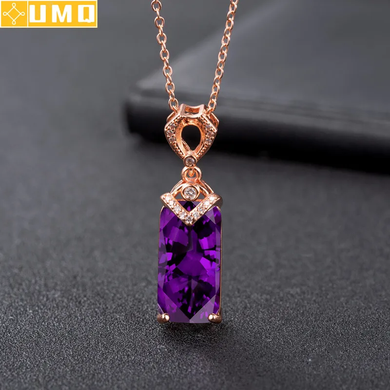 

18k Yellow Gold Natural Amethyst Pendant Necklace for Women Love Clavicle Chain Gold Necklace Valentine's Day Fine Jewelry Gift