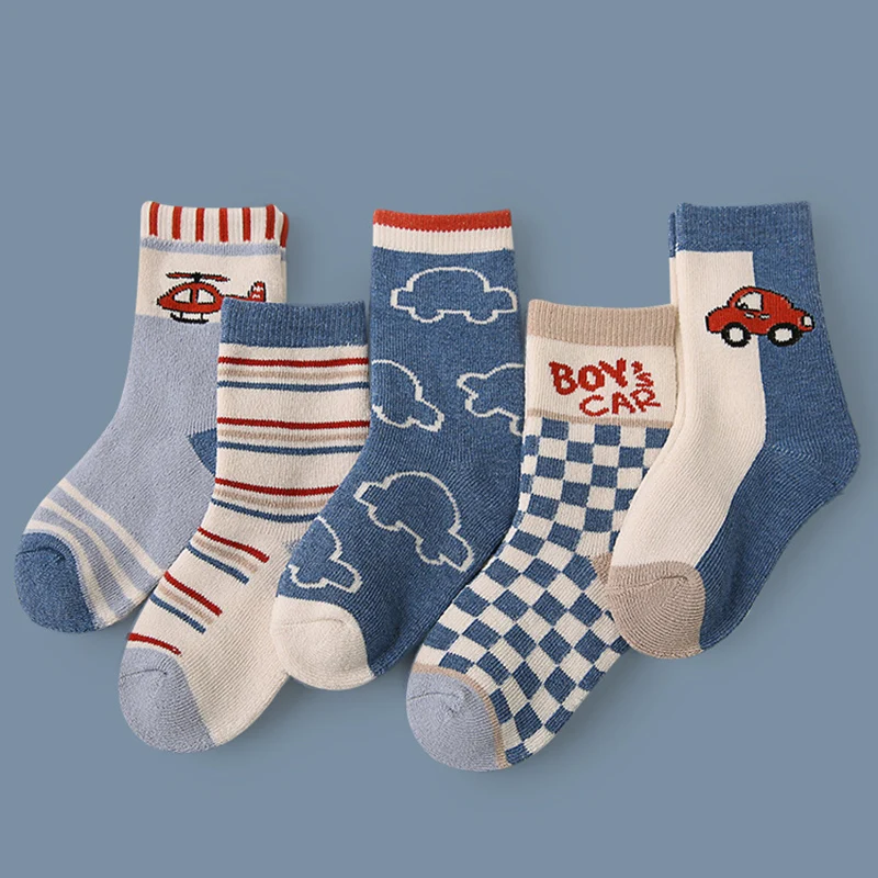 

Winter Kids Boys Warm Fluffy Socks Cute Cartoon Thicken Thermal Socks Seamless Soft Floor Anti-skid Girls Sock 5pairs/lot