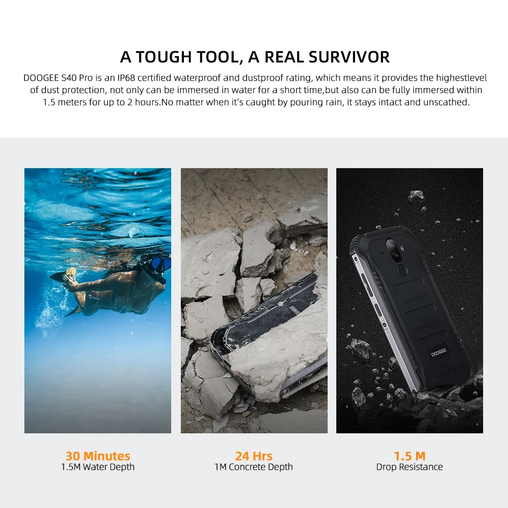 Смартфон DOOGEE S40 Pro Android 10 IP68 / IP69K 4GB RAM 64GB ROM Прочный мобильный телефон