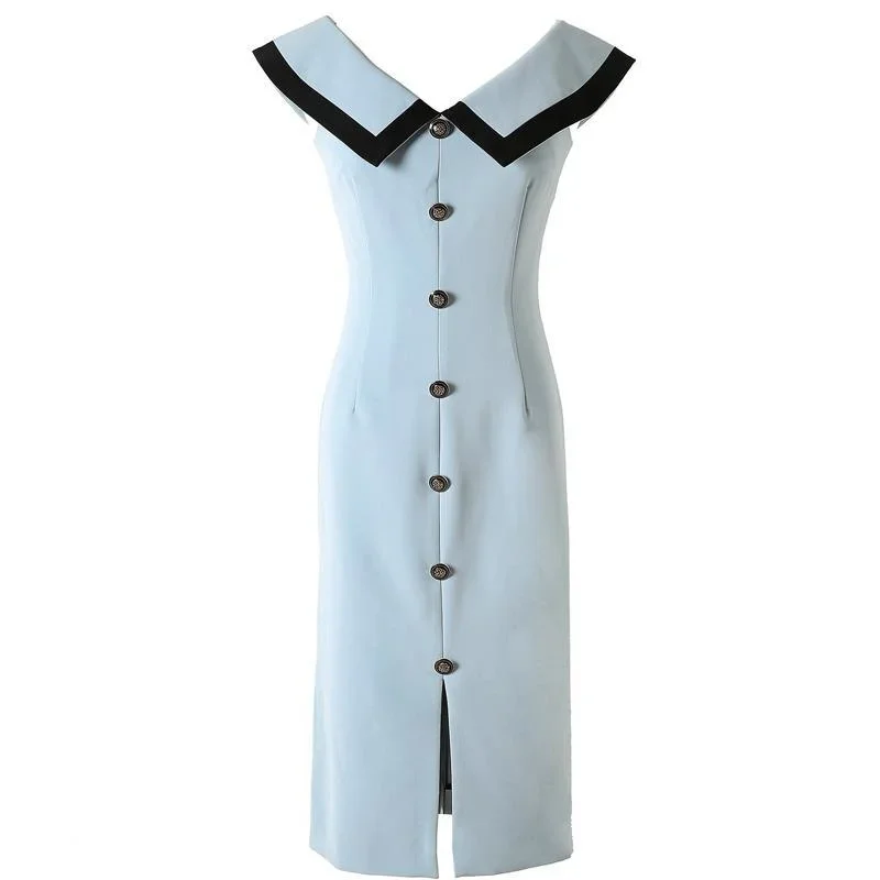 Женское платье уличная одежда с узором юбка миди пуговицами голубая женское