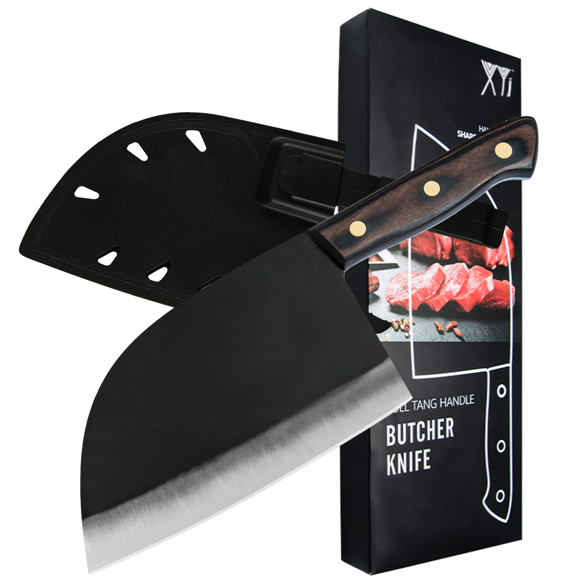 

Набор кухонных ножей XYj ручной работы мясника, резец из высокоуглеродистой стали с покрытием Танг, бесплатный подарок, Чехол для ножа, точильный камень