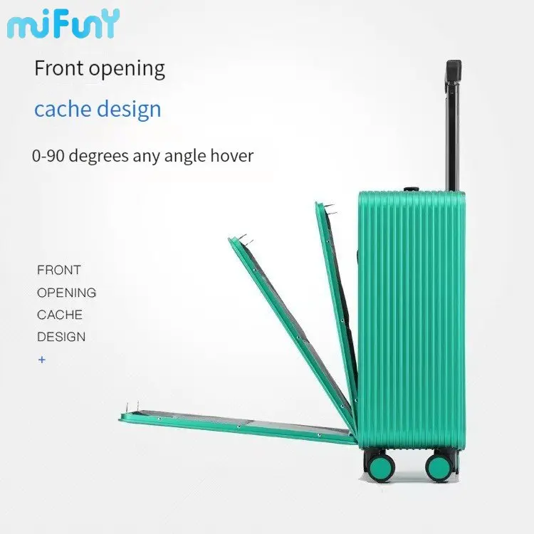 MIFUNY Aluminum Travel Case Carry on Luggage with Wheels Front Cover Open Rolling Luggage Spinner High Quality Business Suitcase