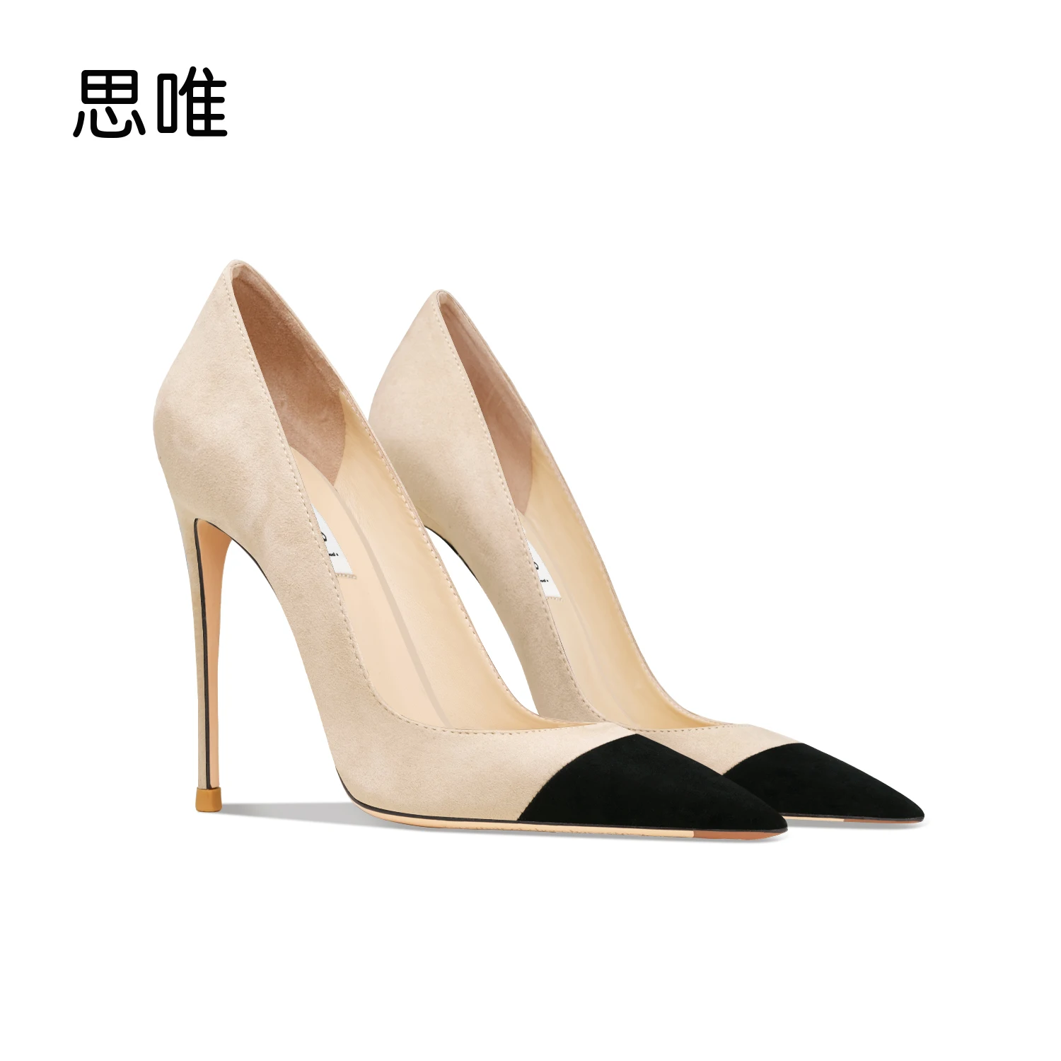 2023 Pointed Toe Leather Womens High Heels Splicing Design Sexy Mouth Comfortable Slip On Party Pumps Dress Shoes For Women 10cm