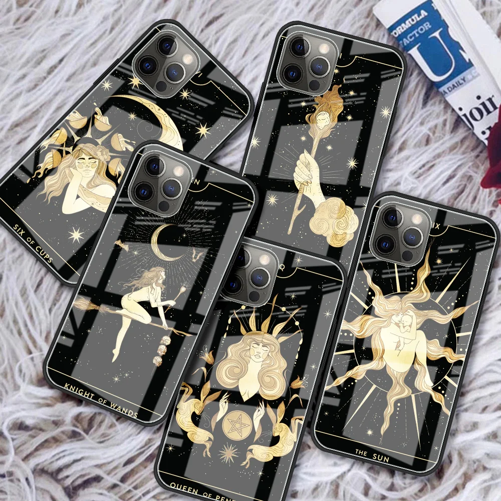 

Luxury Glass Case For iPhone 14 Pro Max13 12 Mini 11 Pro 7 8 XR XS Max SE X Tempered Cell Phone Cover Holy Girl Tarot Capa