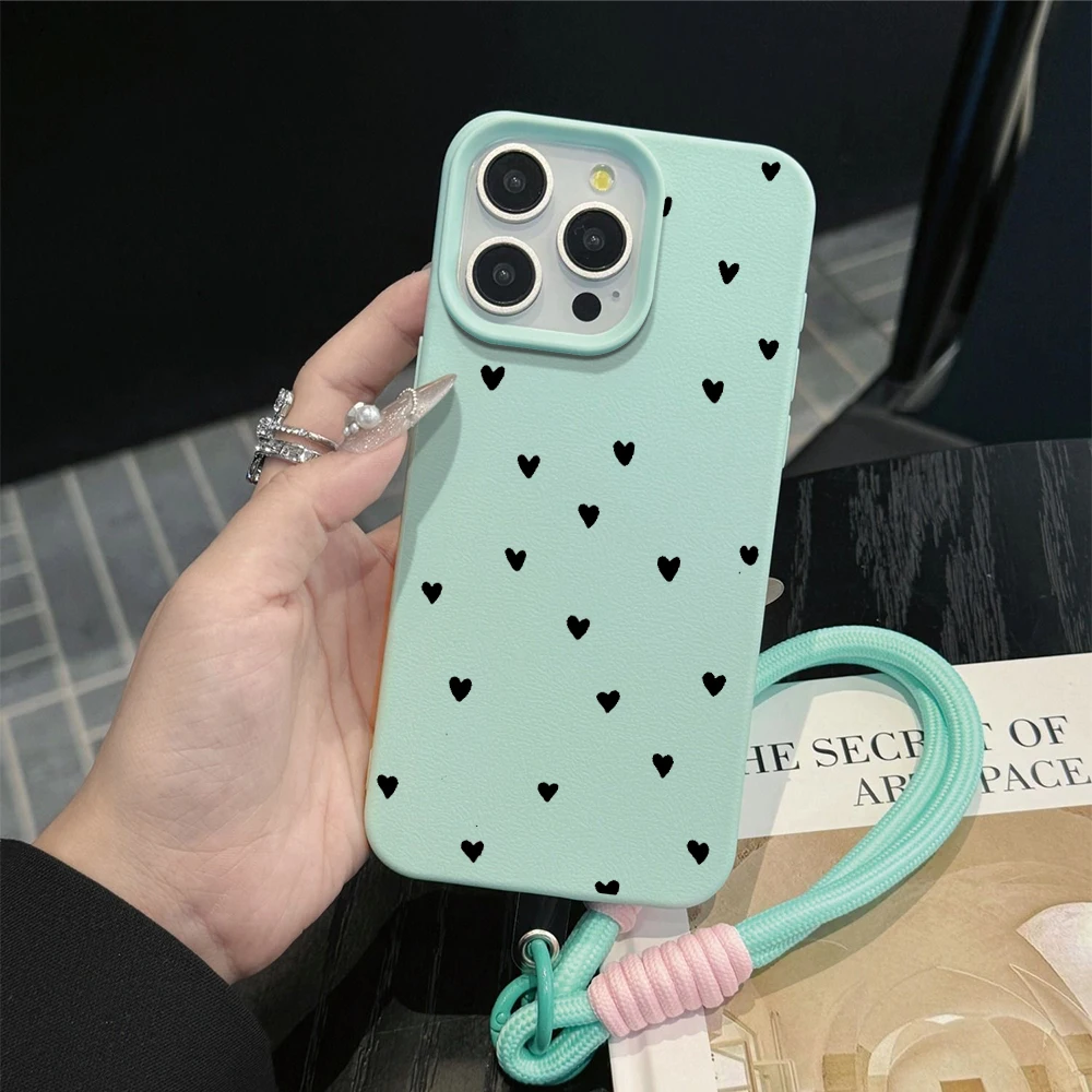 Чехол для телефона с черным ремешком-шнурком для iPhone 17, 16, 15, 14, 13, 12, 11 Pro Max, 16, 15, 14 Plus, 17, 16, 15 Pro, 17 Air, силиконовый матовый чехол (art.: 3920dbf1b69cd) - 3920dbf1b69cd