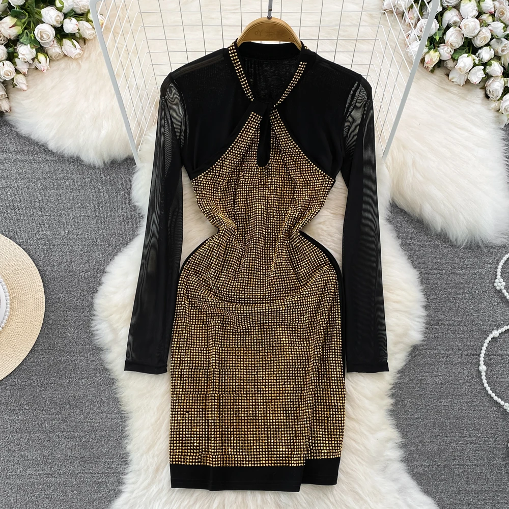 

Весенне-осеннее привлекательное Сетчатое платье для пожилых, с воротником-стойкой и двумя талиями, тонкое платье на бедрах