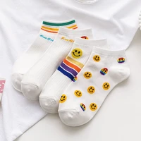 rainbow woman clothes korean version socks womens sock children kawaii thin harajuku breathable trendy smiling face candy color