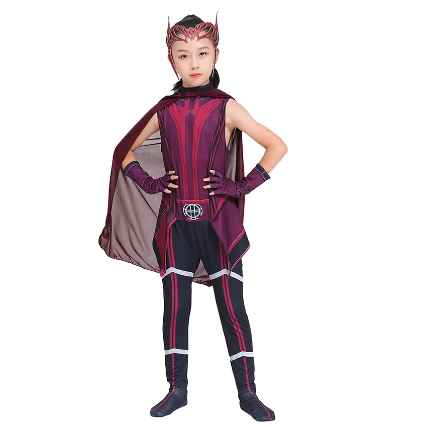 Wanda Maximoff Scarlet Witch Dress Girl Princess Cloak Whole Halloween Costumes for Kids One Piece Cosplay Anime Suits Clothes