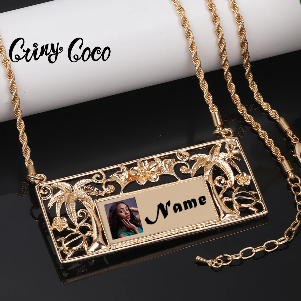 

Cring Coco Polynesian Coconut Tree Pendant Custom Letter Name Necklace Personalised Photo Hawaiian Necklaces for Women Family