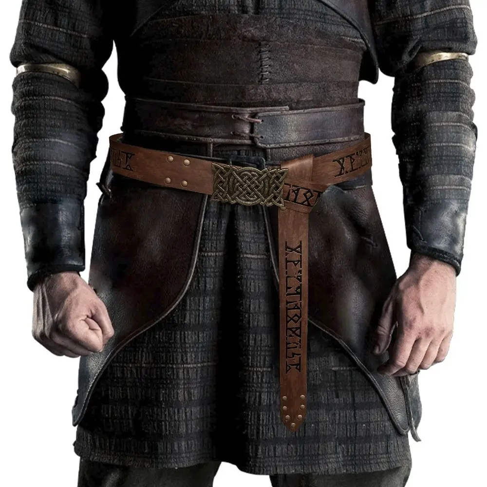 Интересный рельефный ремень с пряжкой викингов в стиле Ренессанс и принтом